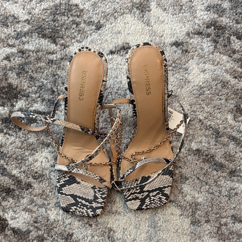 Express Black and Cream Snakeskin Sandals